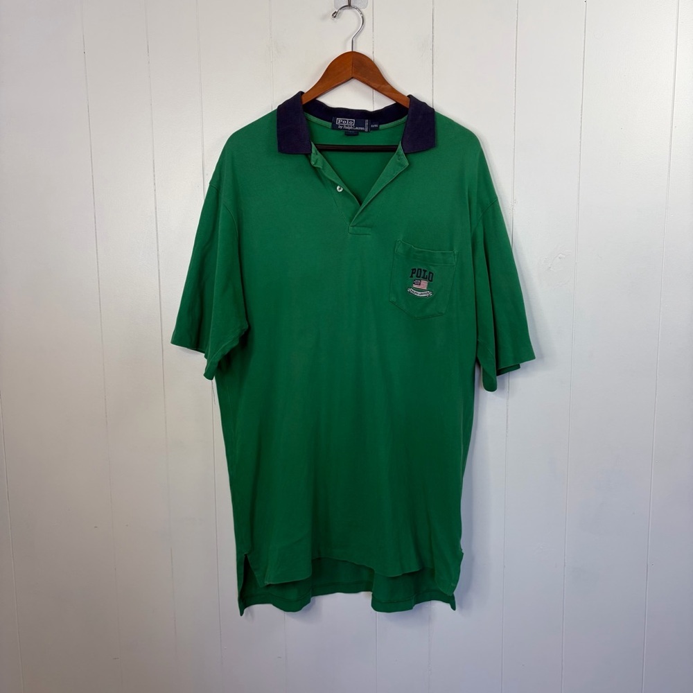 Ralph Lauren Kelly Green Preppy Short Sleeve Polo Shirt 1990s Vintage size XL